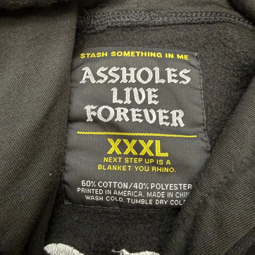 A$$holes Live Forever Hoodie Mens XXXL Black Puff Print Graphic Streetwear Sweat